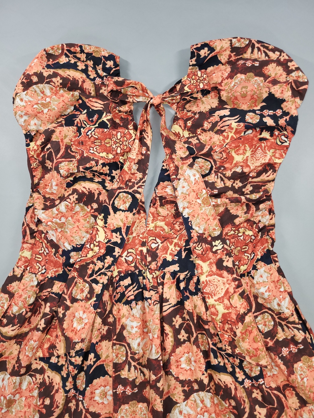Anthropologie Floral Tie-Back Dress - Navy & Rust - Picture 7 of 14
